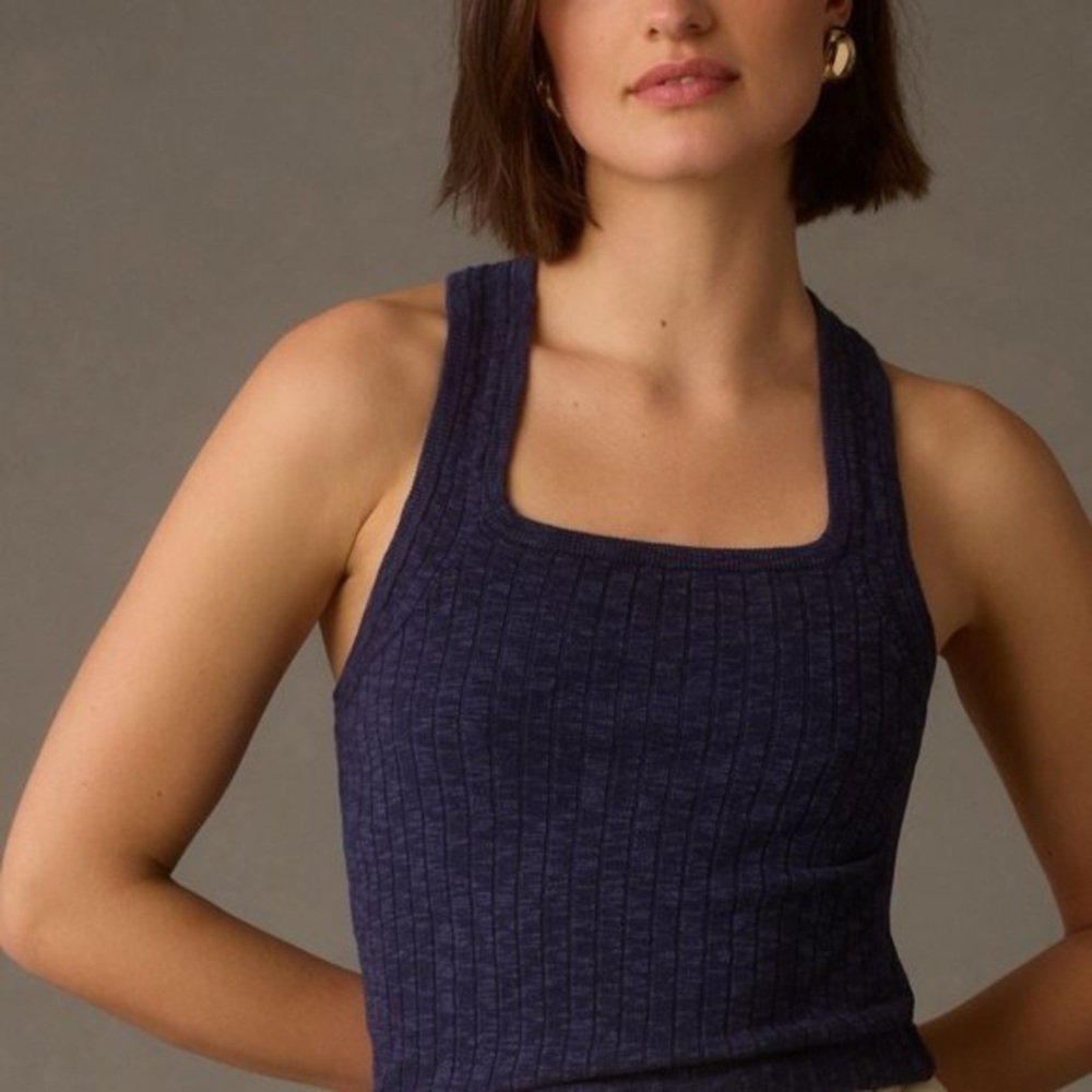 Anthropologie | Pilcro Ribbed Square-Neck Sweater Tank Navy